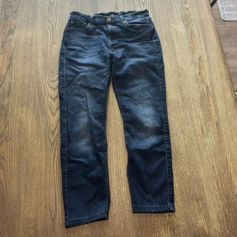 7 For All Mankind The Skinny Jeans Mid Rise Denim Stretch Dark Wash Blue Size 27